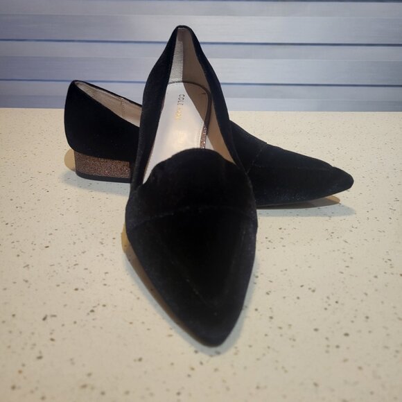 Black Velvet Loafers Ladies Size 8 Cole Haan Marlee Skimmer Flats - Picture 1 of 12